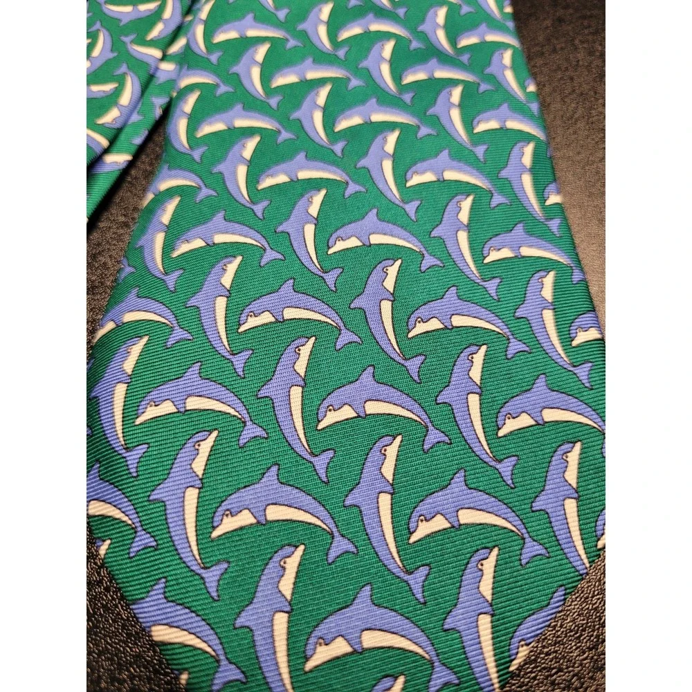 Gucci Men's Necktie Green Dolphin Silk 3.75